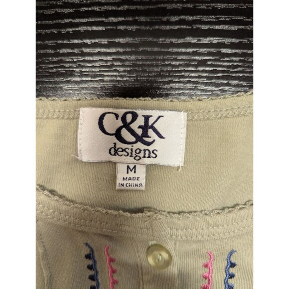 C&K Designs Embroidered Owls Pintuck Green Top Cottagecore Popover Style Sz M - Picture 6 of 8